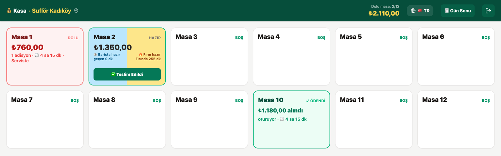KAMBA Kasa — restoran masa ekranı